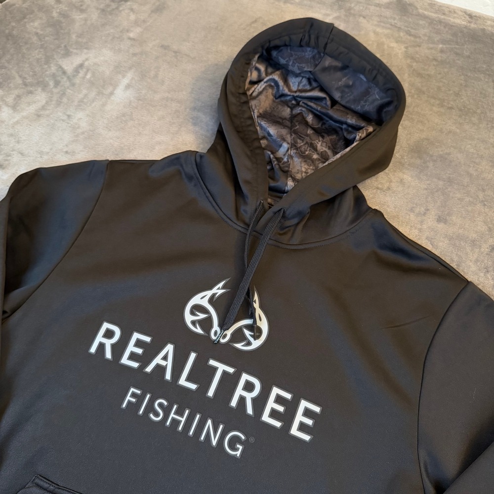 Realtree Fishing Hoodie Mens Small Black Camo Lined Performance Pullover